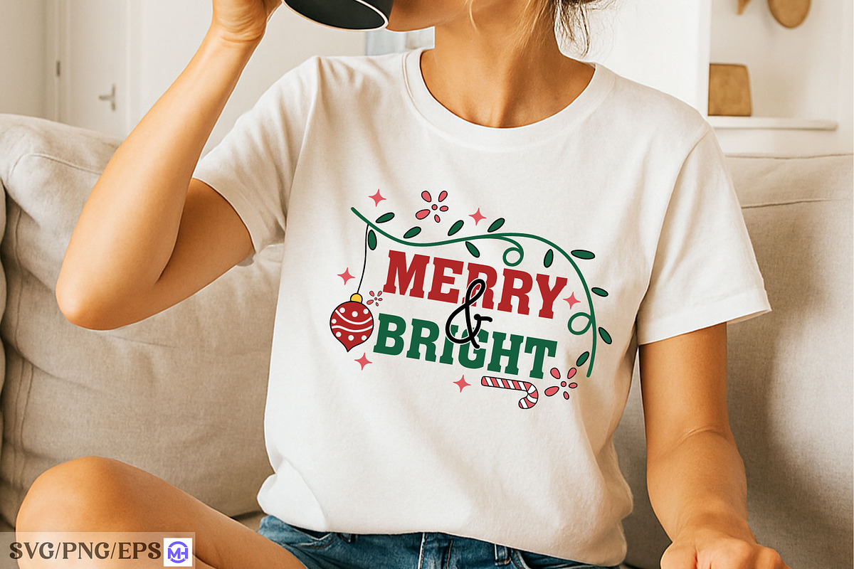 Merry & Bright SVG Christmas Quote, a Graphic by mh_arif (Photo 2 of 3)