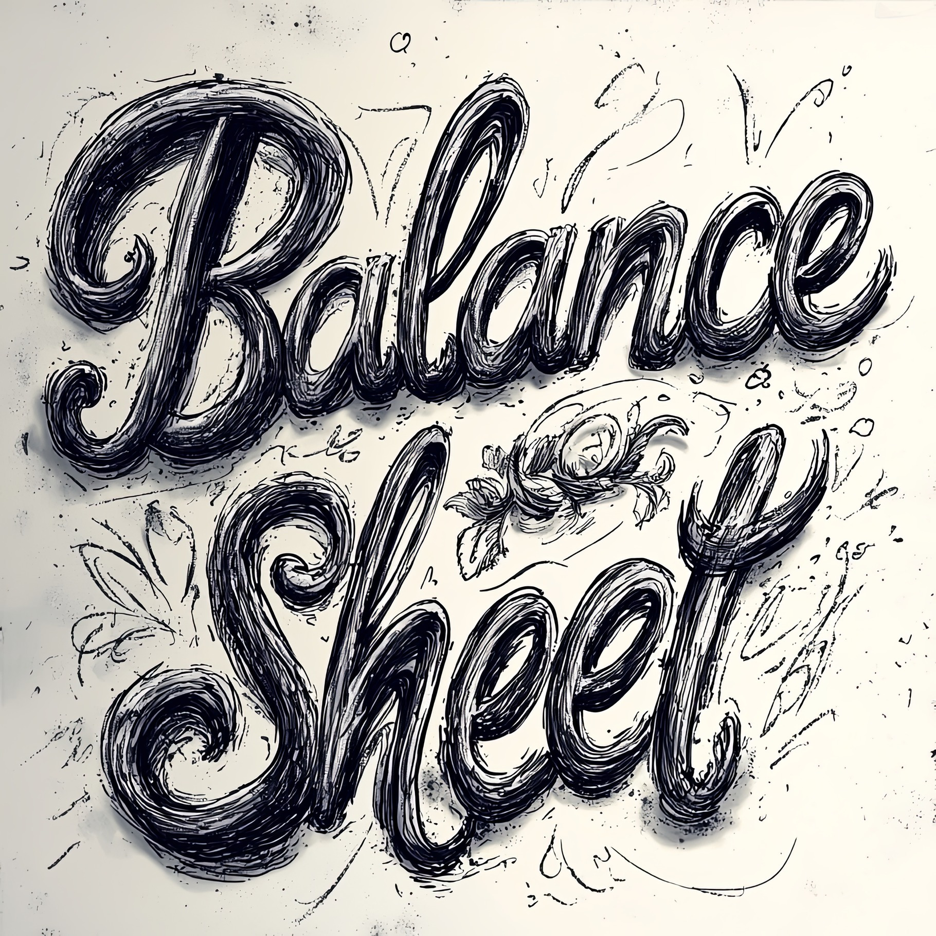 Creative hand-drawn lettering of balance sheet with floral motif, an ...
