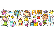 Set of cartoon doodle kids borders, a Decorative Illustration by Bubert Art (Thumbnail 5 of 8)