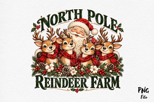 North Pole Santa & Reindeers, a Seasonal Illustration by Craft Nest