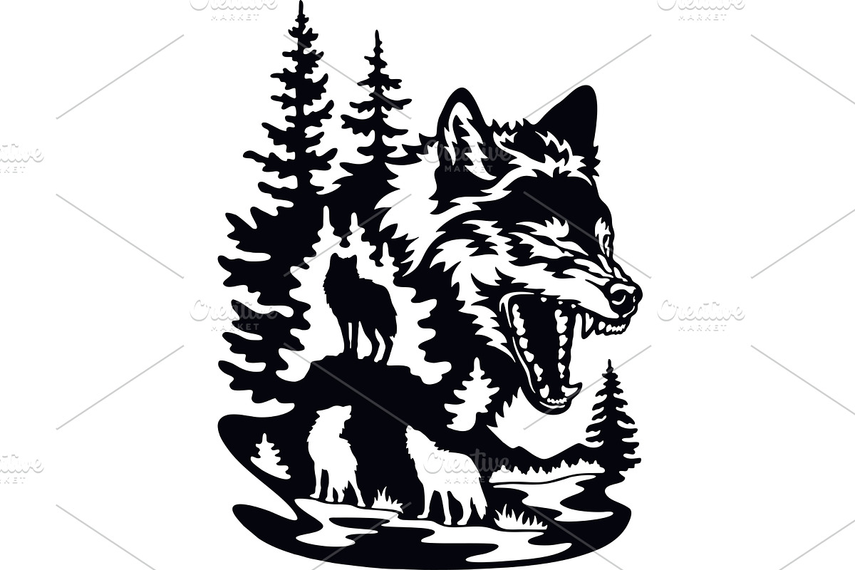 Wolf, Wolf Pack - Wildlife Stencils, an Animal Illustration by Digital-Clipart