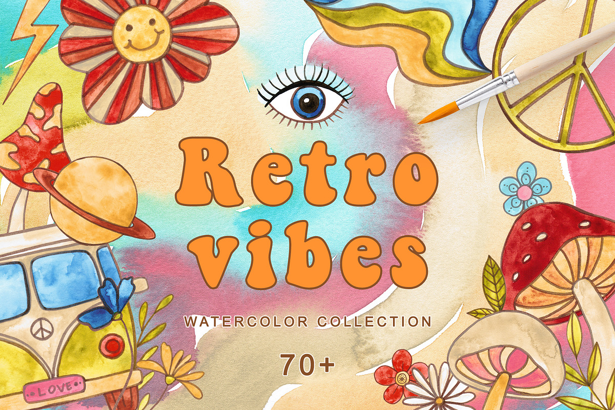 Retro vibes - watercolor collection, an Object Illustration by LeriaArt watercolor (Photo 1 of 8)