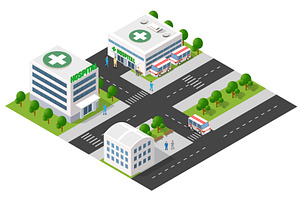 Isometric hospital complex with