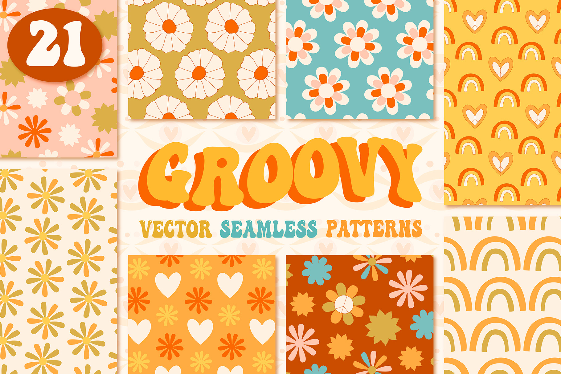 Groovy Floral Seamless Patterns +SVG, a Pattern Graphic by Katrinelly