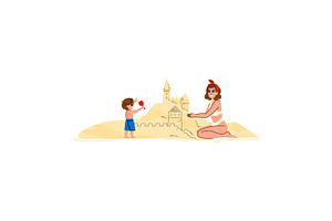 Mother and son building sandcastle, an Object Illustration by pikepicture