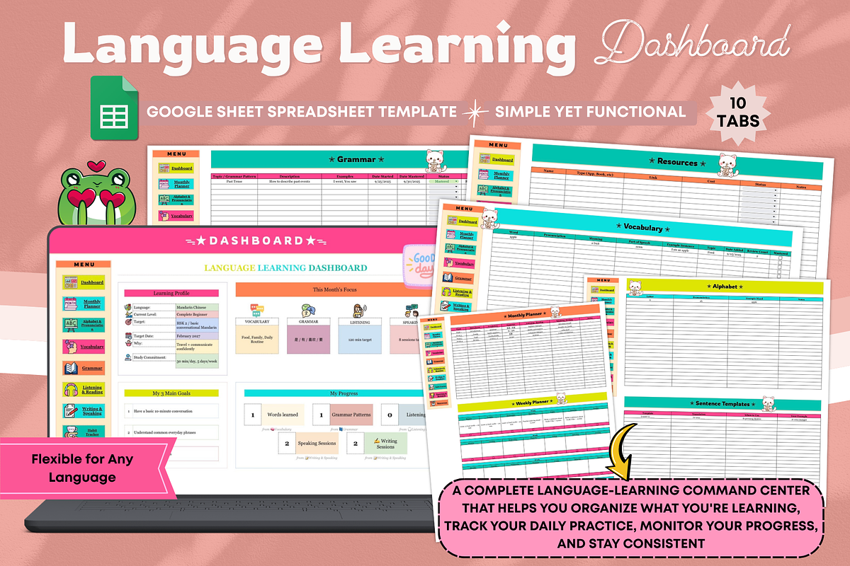 Language Learning Dashboard, a Stationery Template by bellaROSEworkshop (Photo 1 of 6)