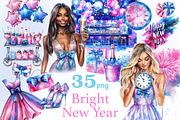 Bright New Year Clipart, a Seasonal Illustration by GlamArtZhanna (Thumbnail 1 of 6)