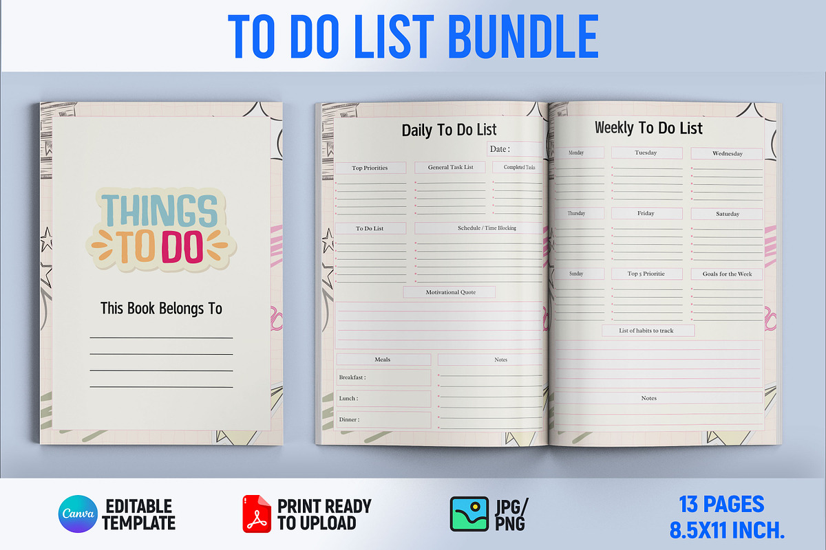 To Do List Bundle Canva Template, a Design Template by Book2bees (Photo 1 of 4)