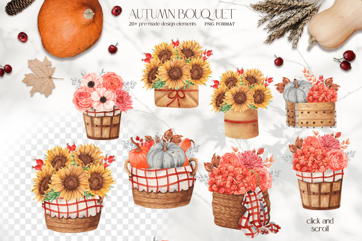 Watercolor Set Autumn Bouquet, a Decorative Illustration by ViktoriyaD (Photo 4 of 10)