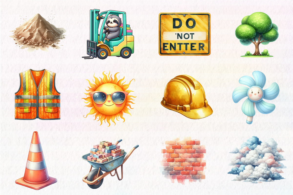 Cute Construction Watercolor Clipart, an Illustration by CreationArt (Photo 5 of 7)