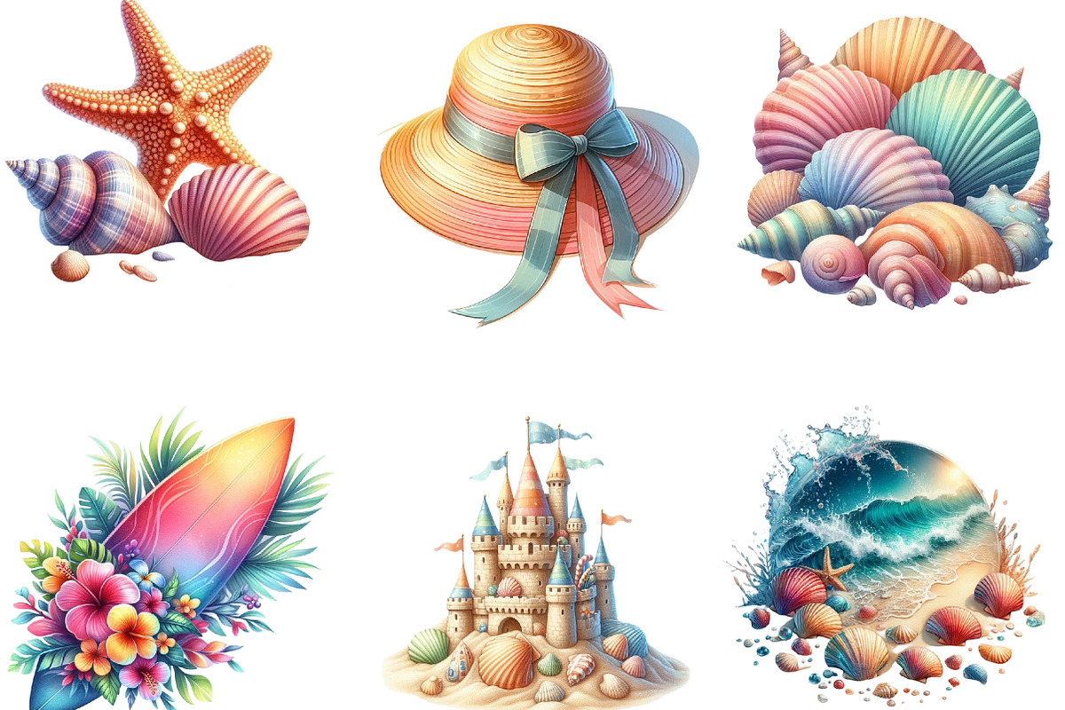 Watercolor Beach Clipart, an Illustration by Designking (Photo 3 of 5)