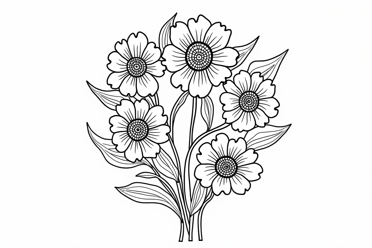 Flower Line Art Coloring Pages Set, an Illustration by jahid234 (Photo 3 of 9)