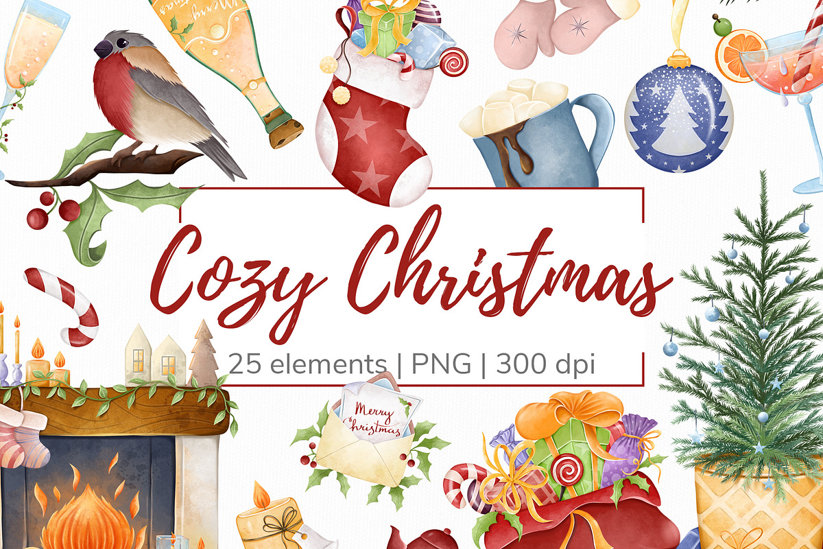 Cozy Christmas digital clipart, a Seasonal Illustration by Mespilia (Photo 1 of 3)