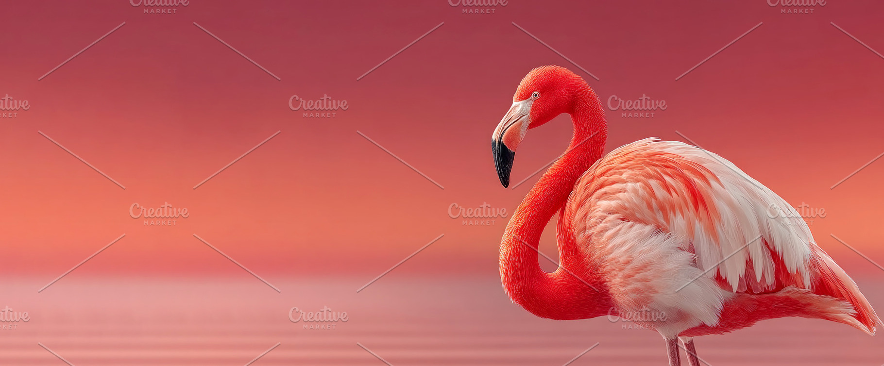 Elegant flamingo standing in shallow water with vivid pink feath, an Animal Photo by José Manuel Gelpi