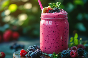 Berry smoothie: Delicious mix of ras, a Food & Drink Photo by Pixeness Studio