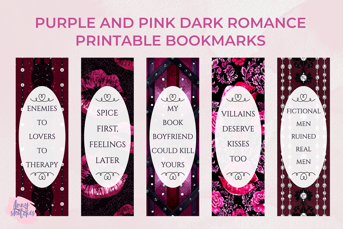 Cute Romantasy Printable Bookmarks, an Object Graphic by Anna Design Studio (Photo 3 of 9)