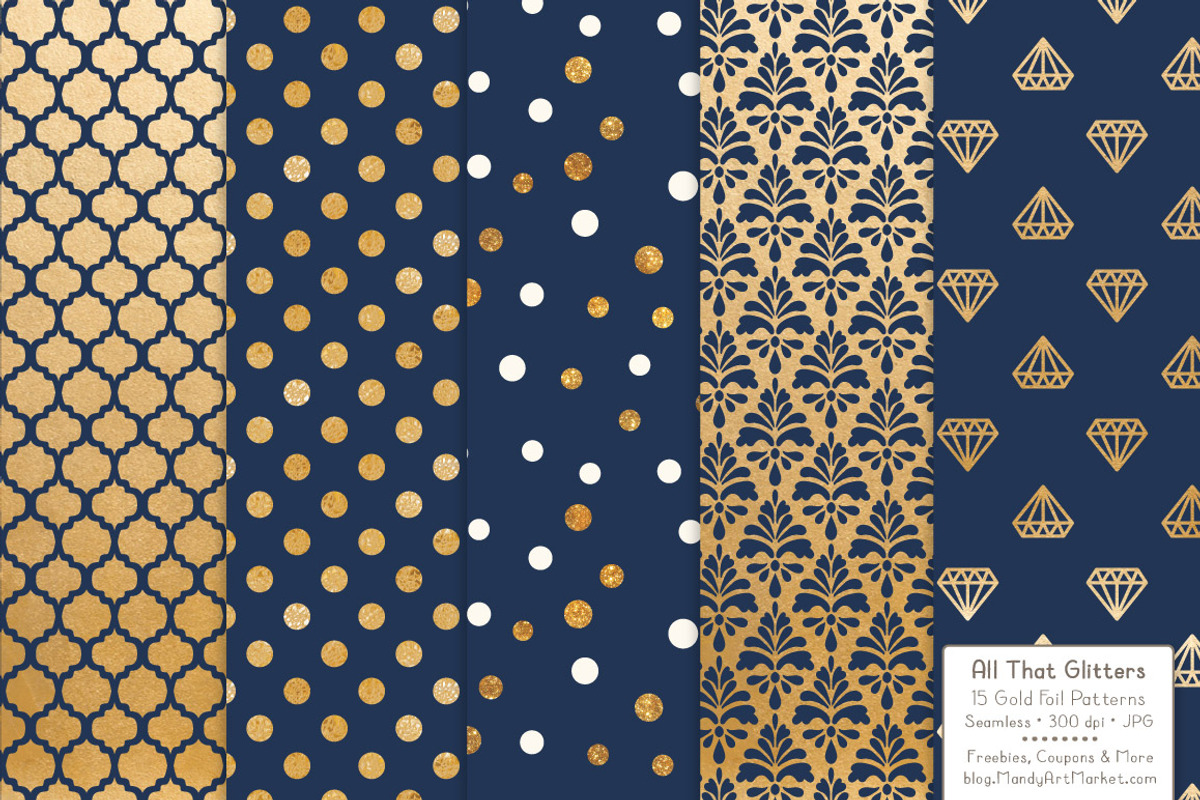 Gold Foil Digital Papers in Navy, a Pattern Graphic by Amanda Ilkov (Photo 3 of 4)