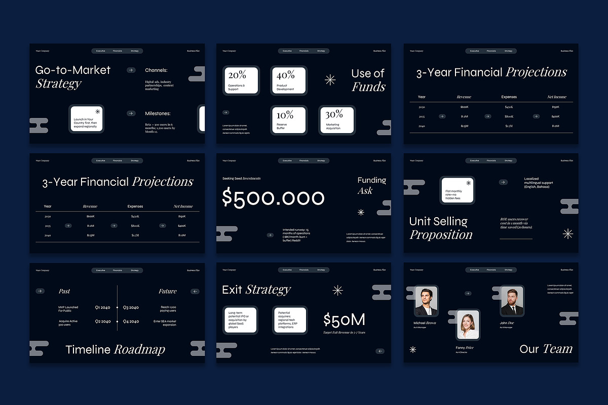 Dark Blue Business Plan Presentation preview 2