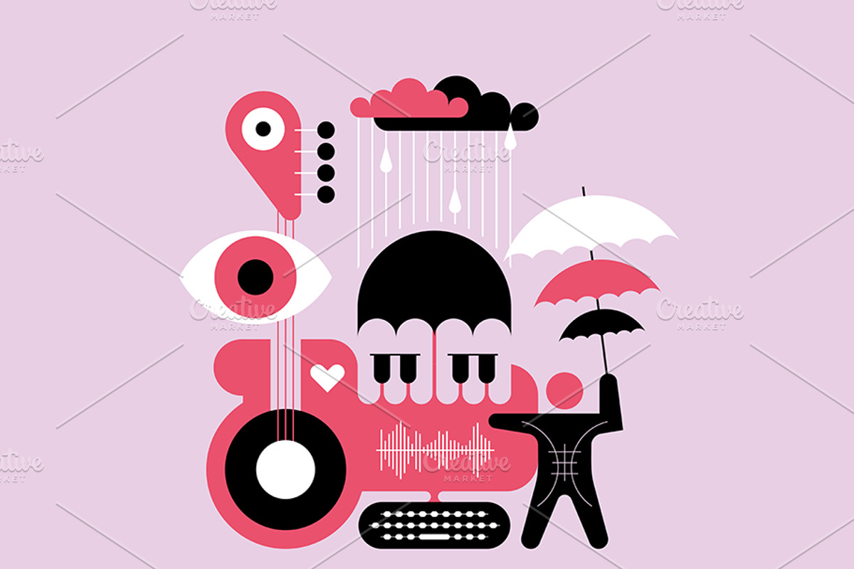 Rain Music Vector Flat Design, an Illustration by danjazzia (Photo 3 of 4)