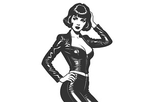 Confident Woman in Black Leather, an Object Illustration by AlexArt