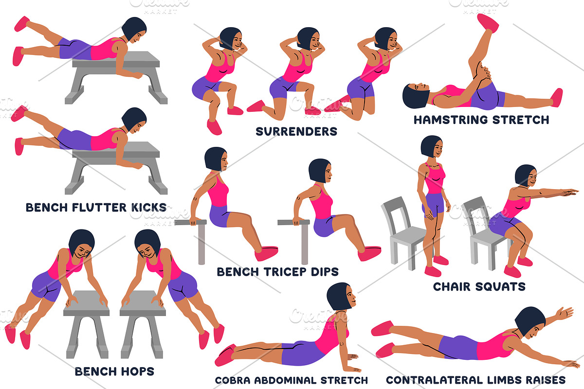 Sport exercises collection, a Healthcare Illustration by tamara.comotomka (Photo 4 of 8)