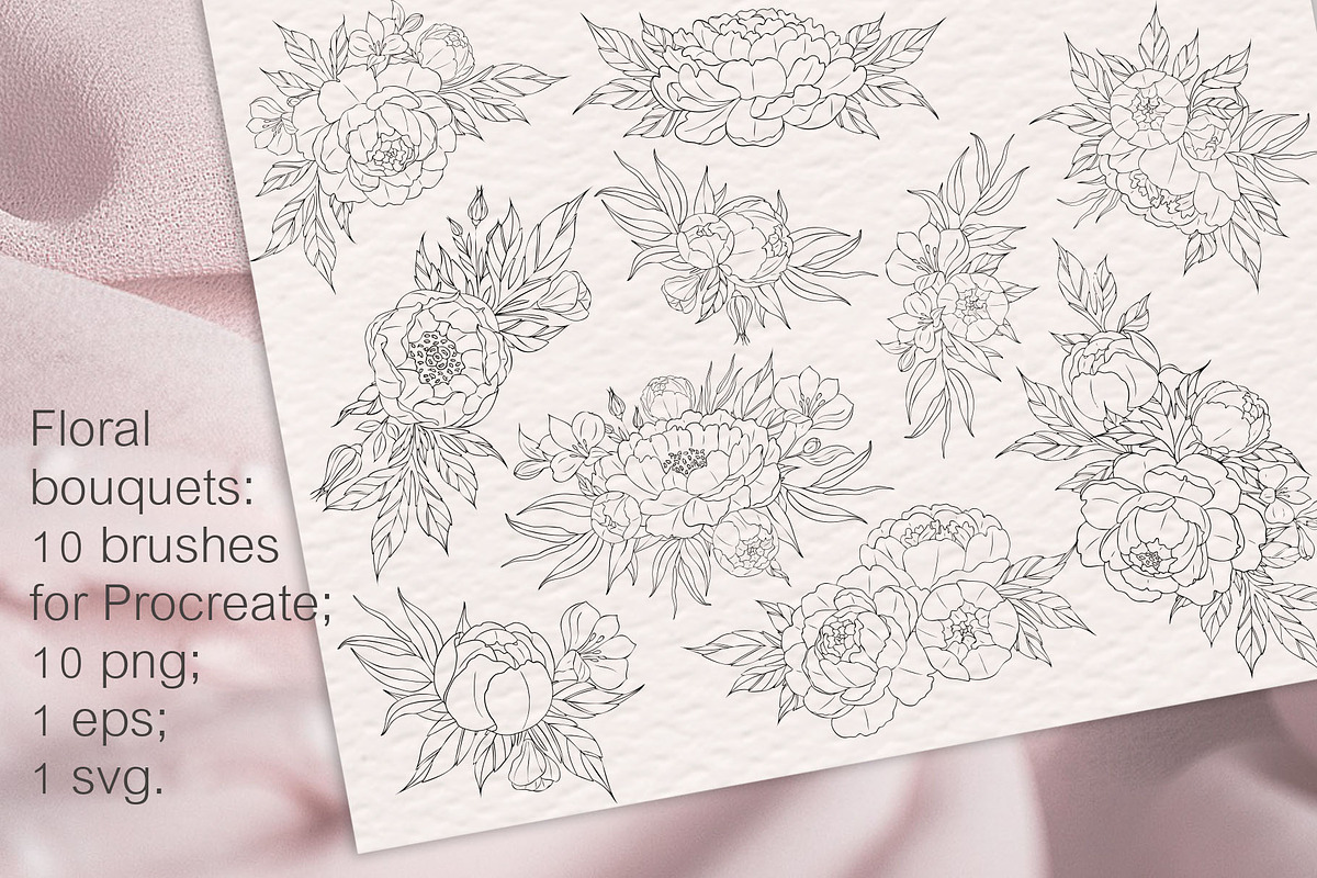 Peony procreate stamps, cliparts, a Brush Add-On by Veronika Gotovceva (Photo 5 of 8)