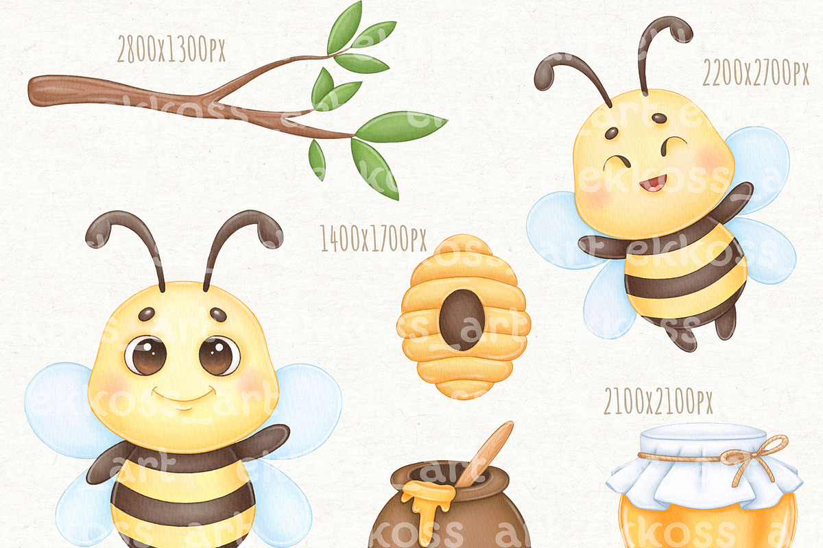 Cute Honey Bee Watercolor Clipart, an Illustration by ekossa_art (Photo 2 of 5)