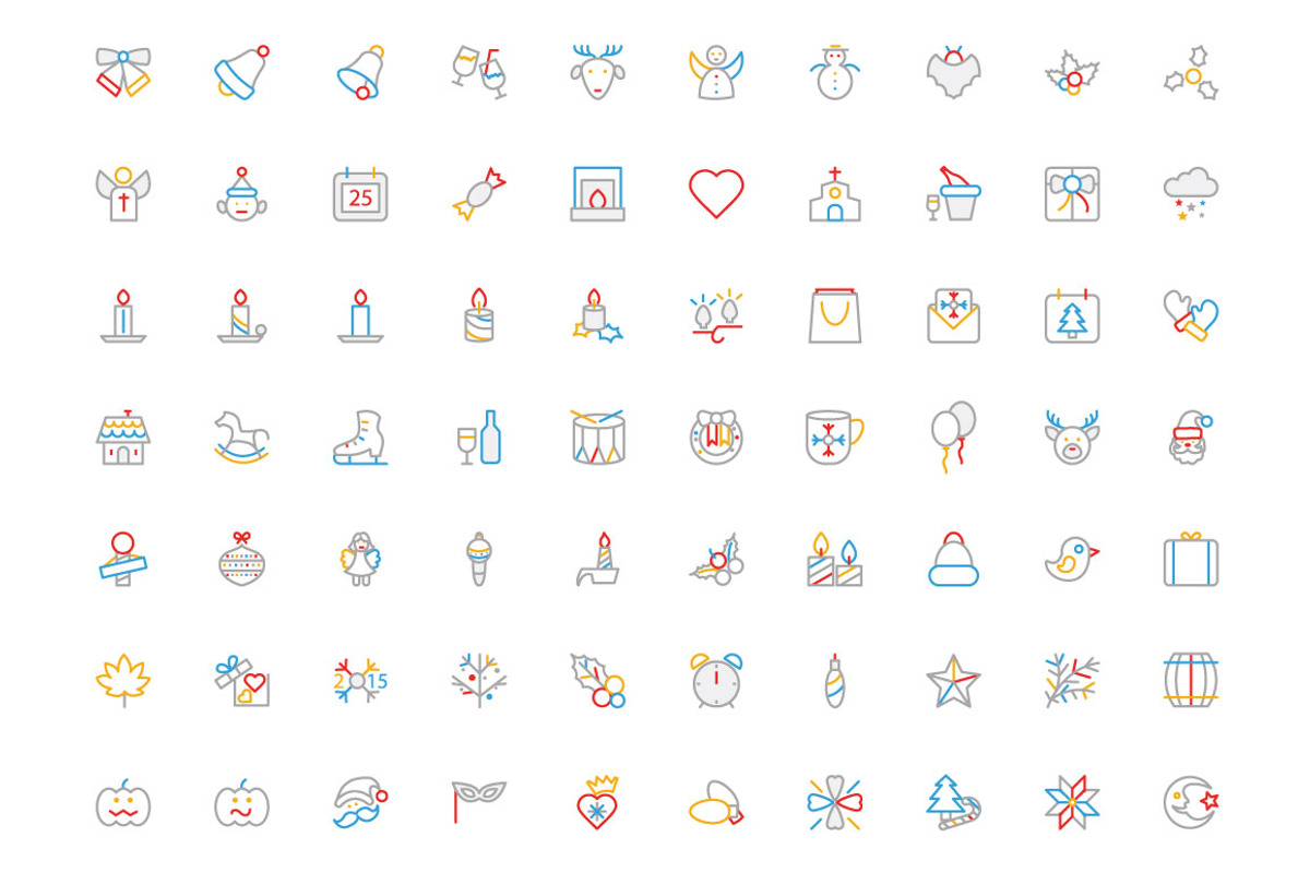 100+ Christmas Colored Line Icons preview 2