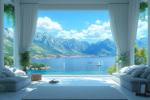 Scenic view from a modern living roo, a Photo by Tanuart