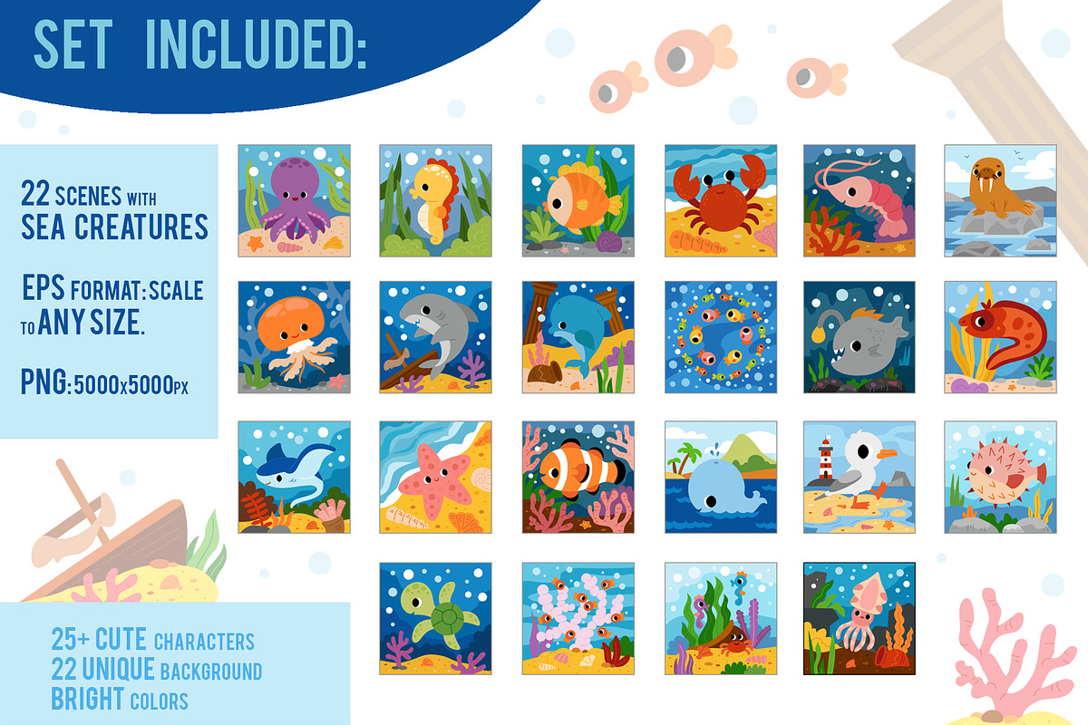 Cute Sea Characters & Scenes, an Animal Illustration by Ksenya Savva (Photo 6 of 7)