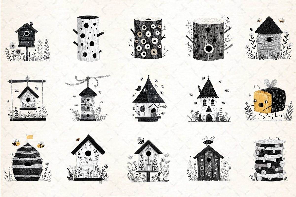 Bee House Clipart Set, an Illustration by DreamCafeArt (Photo 2 of 6)