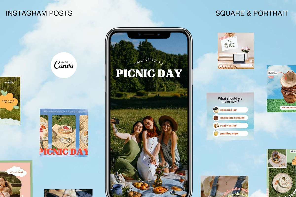 Picnic Day Canva Instagram Posts, a Social Media Template by Creative Day (Photo 1 of 8)