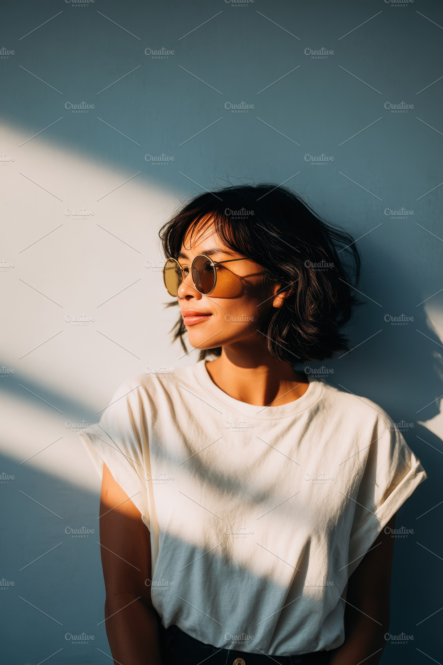 Profile portrait of a woman against an orange backdrop, a Person Photo by AlyaAnd
