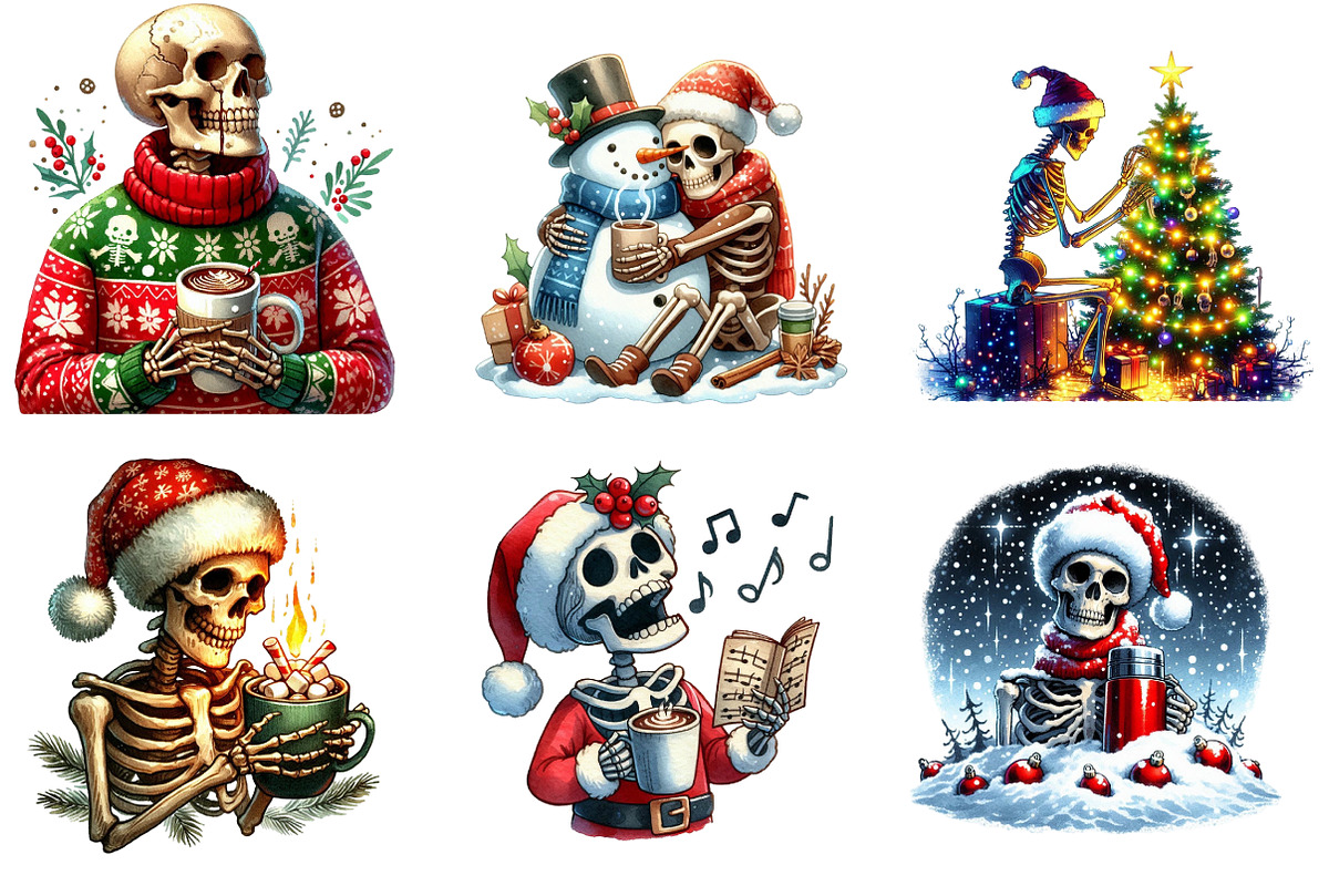 Christmas skeletons clipart bundle, an Illustration by SinaCreation (Photo 5 of 7)