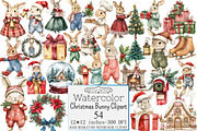 Watercolor Christmas Bunny Clipart, a Seasonal Illustration by Design Market (Thumbnail 1 of 5)