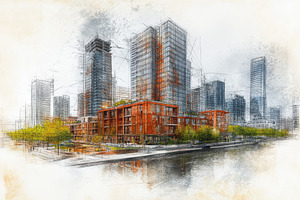Modern Cityscape Architectural Sketc, a Photo by Pixeness Studio