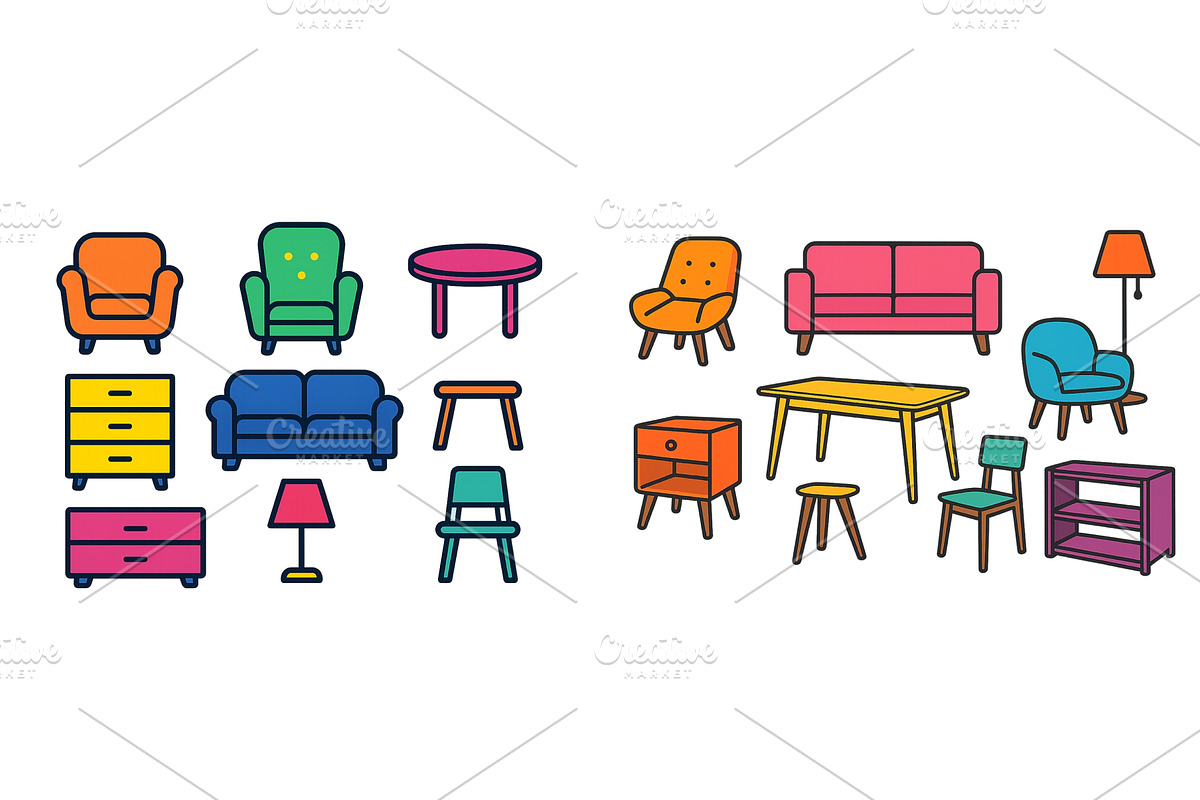 Colorful furniture illustrations, an Object Illustration by ZinetroN