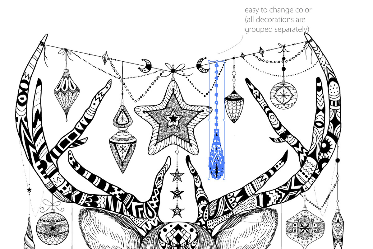Xmas deer with decorations, a Decorative Illustration by AnastasiaFears (Photo 3 of 4)