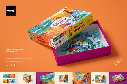 Puzzle Game Box Mockup Set, a Merchandise Mockup by creatsy5
