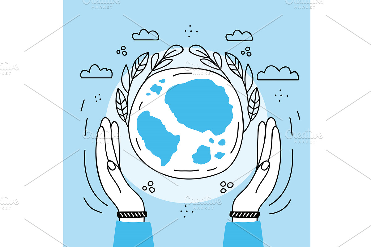 eco friendly earth planet line art, an Object Illustration by studiogstock