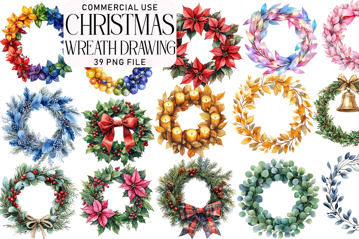 Christmas Wreath Drawing Clipart, an Illustration by Daily.Designs (Photo 1 of 5)