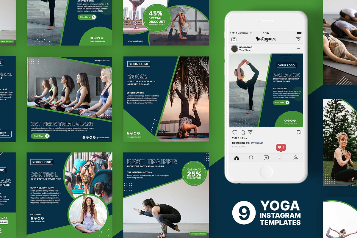 Yoga Instagram Templates, a Social Media Template by Goodsdune