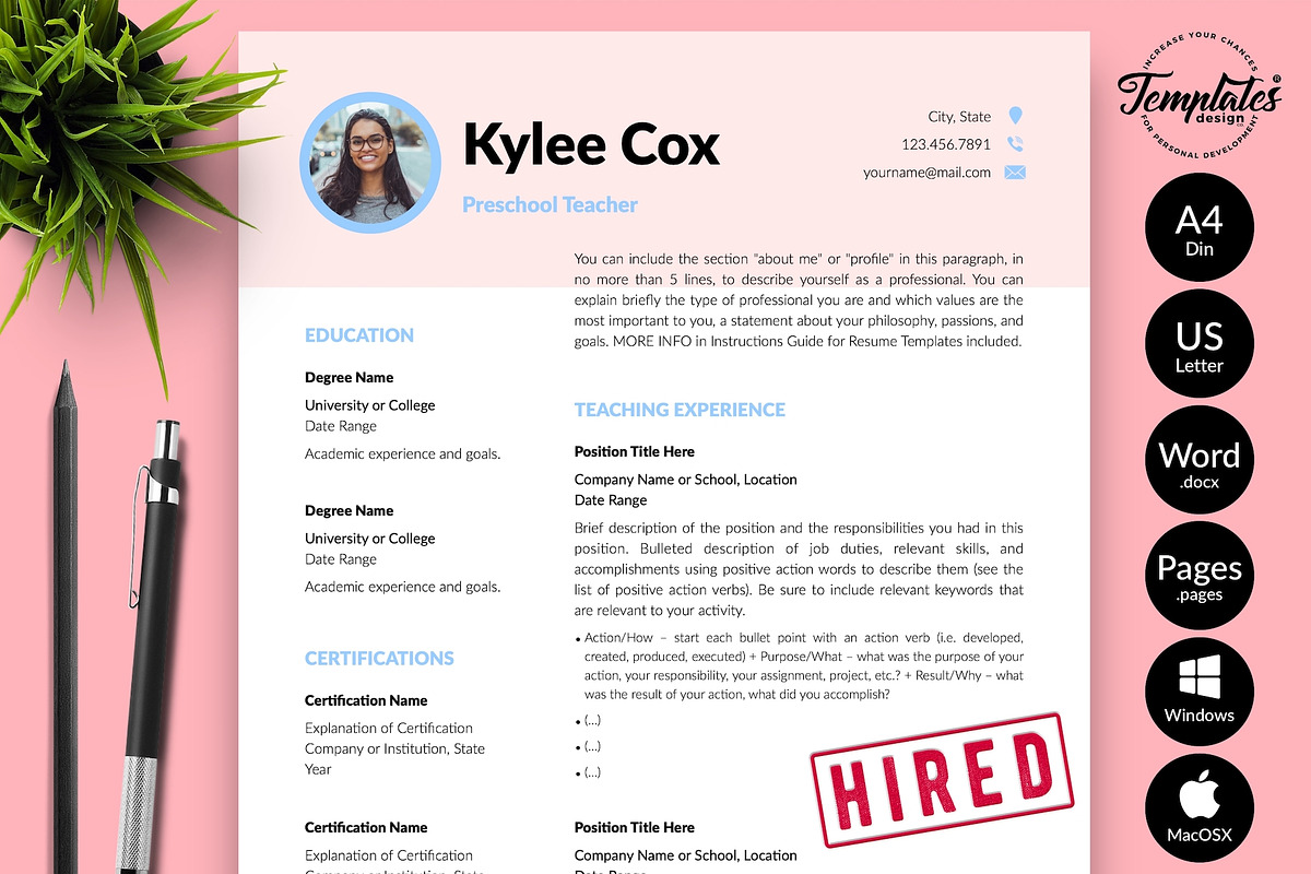 Teacher Resume Design / CV - Kylie, a Resume Template by Templates Design Co. (Photo 1 of 17)
