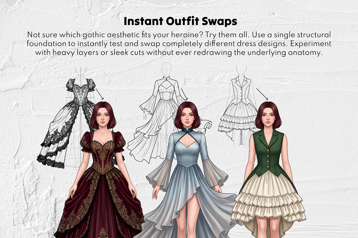 Gothic Dress Stamp Brushes Set, a Brush Add-On by Selentaori Studio (Photo 9 of 12)