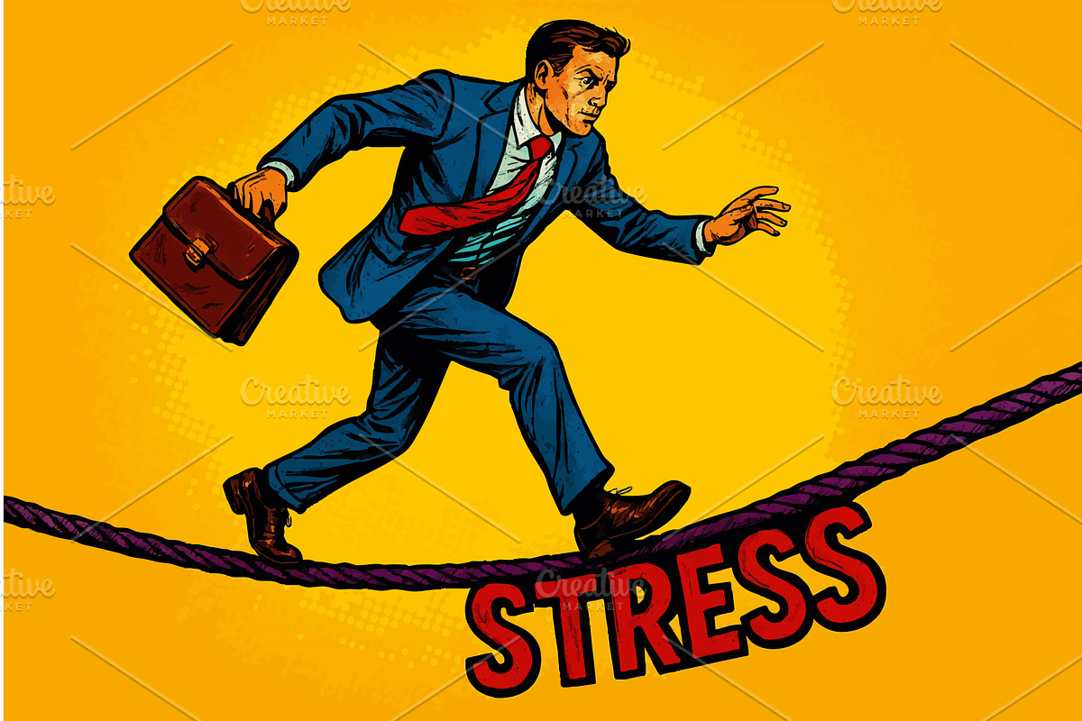 Businessman Balancing on Stress Rope, a Person Illustration by AlexArt