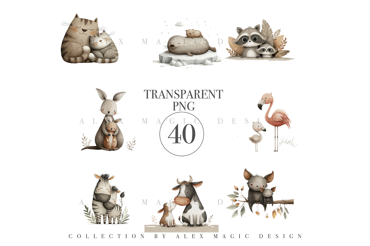 Mom and Baby Animal Clipart, a Decorative Illustration by Pati Charm Studio (Photo 4 of 8)