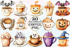 Whimsical Halloween Coffee Clipart, an Illustration by CraftArtStudio