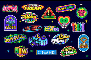 Retro Y2K stickers, patch labels, a Decorative Illustration by Vector Tradition