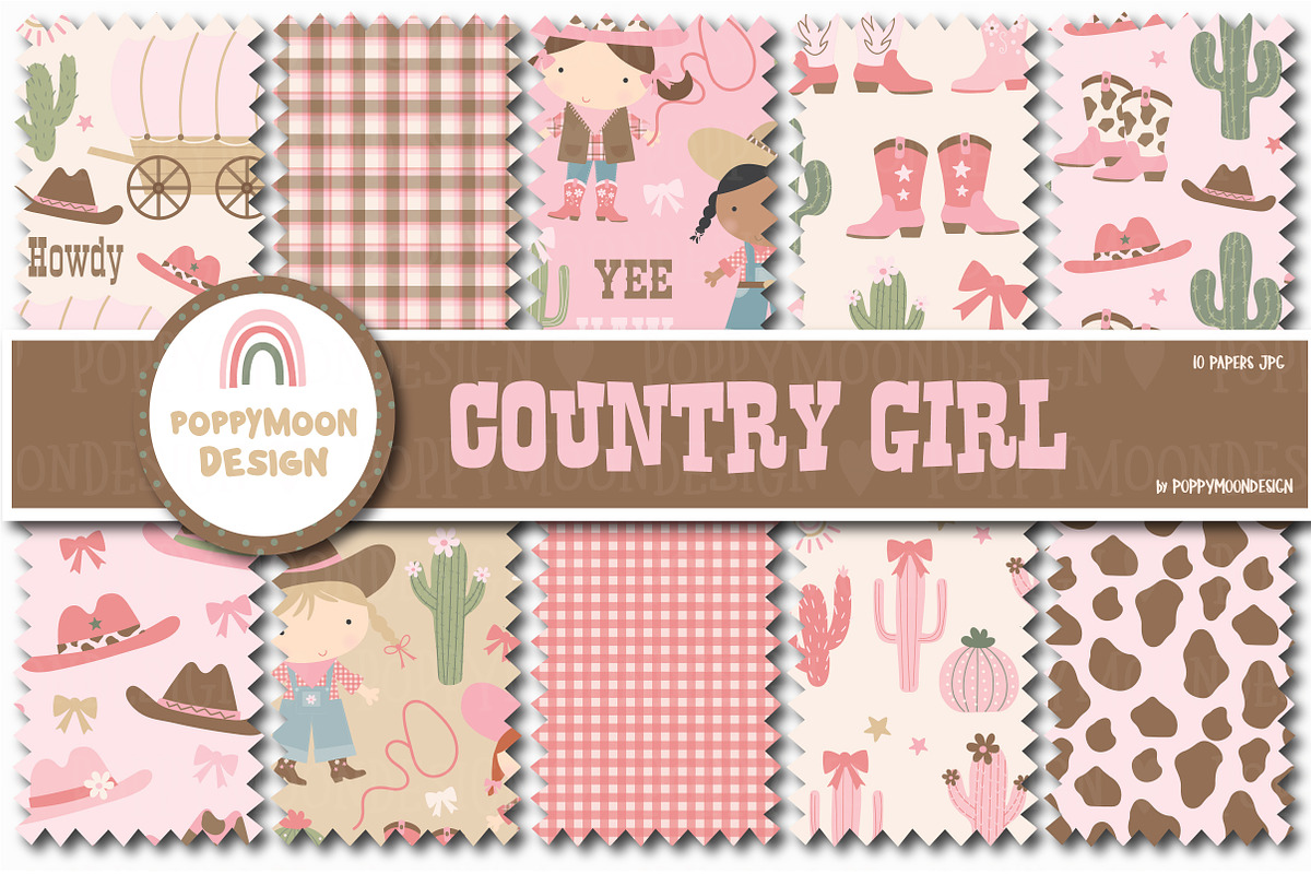 Country Girl clipart & paper set, an Illustration by Poppymoondesign (Photo 2 of 5)