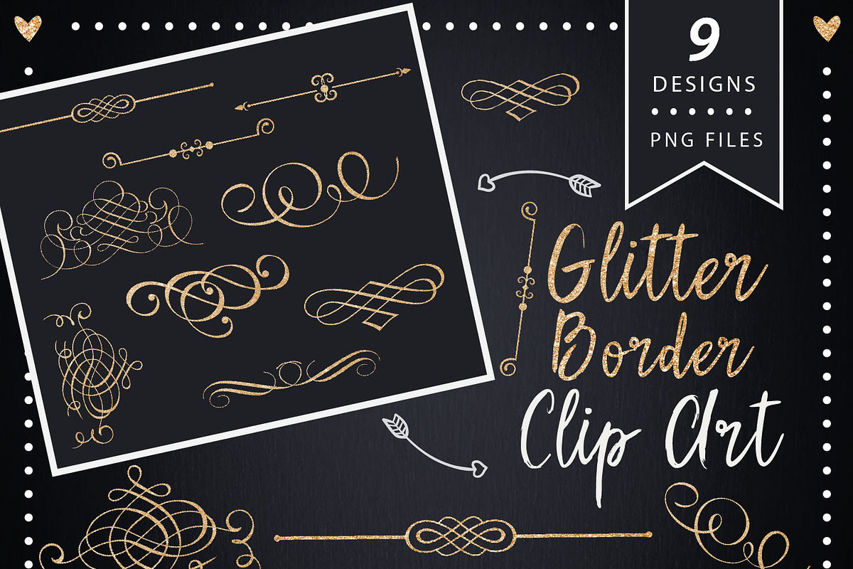 Gold glitter border clip art, a Graphic by ConfettiBears (Photo 1 of 5)